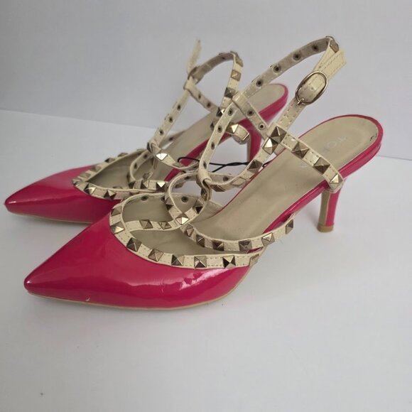Torrid Studded T-Strap Heels Pink & Gold Women's Size 10 - Picture 1 of 11